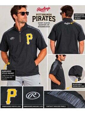 Rawlings Pittsburgh Pirates MLB Men’s M 1/4 Zip Short Sleeve Pullover Black